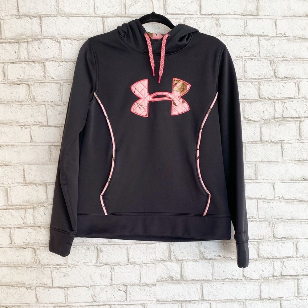 Under Armour Black Hoodie w/ Pink Camo Logo Medium